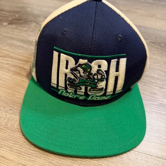Vintage Adidas Notre Dame Fighting Irish Snapback Hat‎ Cap Navy Green Tan - Picture 2 of 6